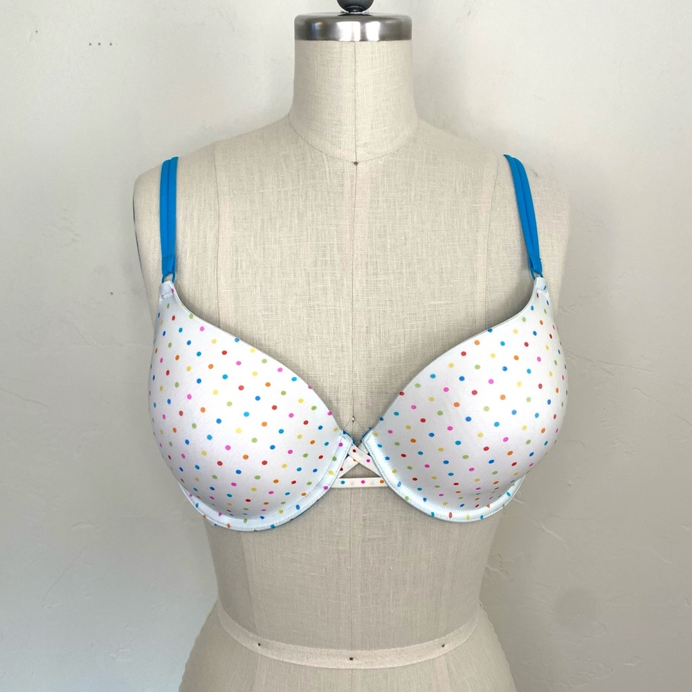 Victoria's Secret 36D Demi Bra Demi-Buste Polka Dot Women's Satin Bra Turquoise